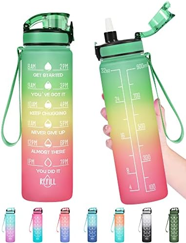 Enerbone Water Bottle, Leakproof BPA & Toxic Free, Motivational Water Bottle with Times to Drink and Straw, Fitness Sports Water Bottle with Strap for Office, Gym, Outdoor Sports