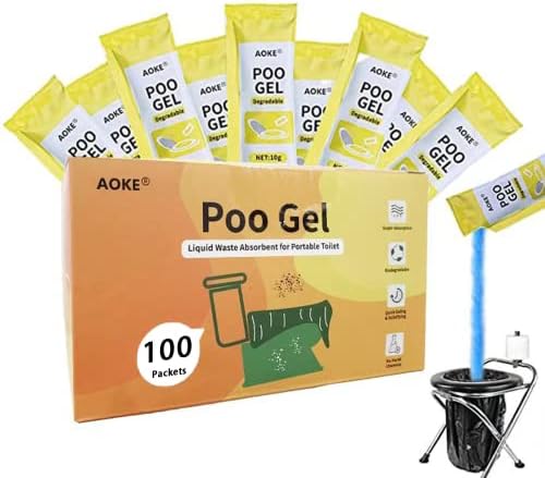 AOKE Portable Toilet Powder, Lemon 100 Pack Poo Gel for Camping Eco Absorbent Gel Liquid Waste Gelling and Deodorizing Powder, Emergency Toilet Waste Treatment for Outdoor Camping Hiking