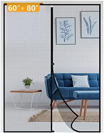Yotache Door Net Screen with Magnet Fits Door Size 60 x 80, Screen Size 62" x 81" French Doors Net Heavy Duty Fiberglass Mesh Pets and Kids Friendly Black
