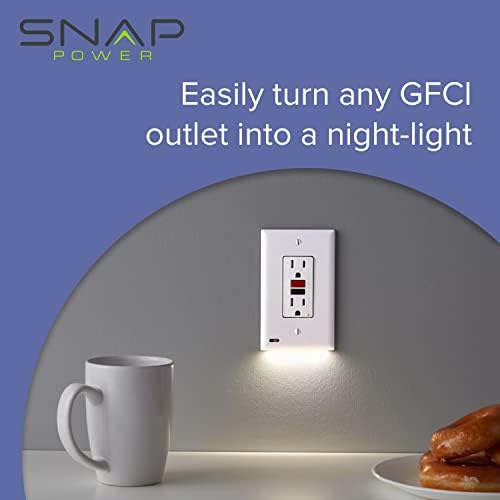 Single - SnapPower GuideLight 2 [For GFCI Outlets] - Replaces Plug-In Night Light - Electrical Receptacle Wall Plate with LED Night Lights - Auto On/Off Sensor - (GFCI, White)