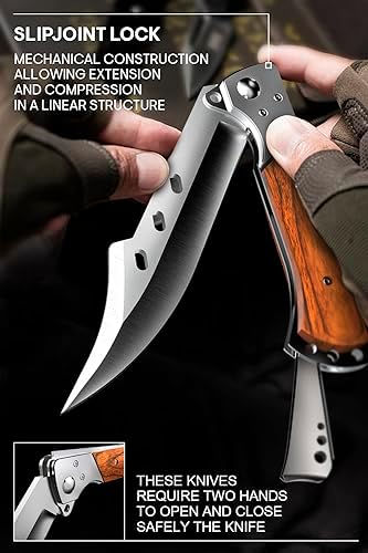 Grand Way Long Blade Folding Knife - Sharp Hunting Hiking Camping Tactical Survival Work Knives for Men Women - Foldable Large Knife with Rosewood Handle - Stocking Stuffers Gifts 4172