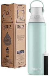 Brita Stainless Steel Premium Filtering Water Bottle, BPA-Free, Reusable, Insulated, Replaces 300 Plastic Water Bottles, Filter Lasts 2 Months or 40 Gallons, Includes 1 Filter, Glacier - 20 oz.