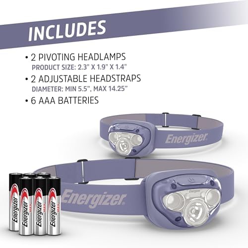 Energizer LED Headlamp PRO (2-Pack), IPX4 Water Resistant Headlamps, High-Performance Head Light for Outdoors, Camping, Running, Storm, Survival LED Light for Emergencies (Batteries Included)
