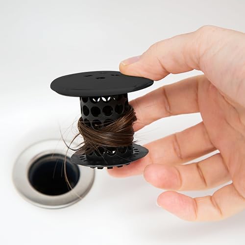 TubShroom Drain Hair Catcher - Matte Black - Fits 1.5-1.75 inch Tub Drains - Drain Protection to Prevent Clogs, Comes with 4 DrainShroom Toss Disposable Drain Snakes