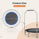 Sweetcrispy 40" in/48 in Mini Fitness Trampoline - 330LBS Foldable Exercise Rebounder with Adjustable Handle, Stable and Quiet, for Adults Indoor/Outdoor Workout