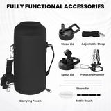 Insulated Water Bottle 87 oz, Triple Wall Vacuum Stainless Steel (Cold for 48 Hrs), Leak Proof & Non-BPA, Modern Water Flask Jug with Paracord Handle & Straw Spout Lids, Ombre: White/Black
