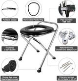 BLIKA Portable Toilet for Camping, 350LBS Stainless Steel Foldable Camp Travel Toilet with Soft Seat for Adults, 16.5-Inch Portable Toilet for Truckers, Camping, RV Travel, Road Trips, Outdoor Use