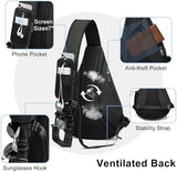 TUDEQU Sling backpack, 8 Pockets Sling Bag Crossbody, 19L Large Sling Bag for Men Travel Crossbody Backpack Hiking Outdoor