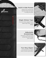 Sportneer Sleeping Bag - Wearable for Adults & Kids with Arm Zipper Holes in Cold & Warm Weather, Waterproof Portable Sleeping Bag for Camping, Hiking, Backpacking, Outdoor Travel