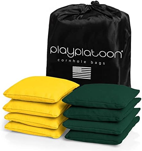 Play Platoon Cornhole Bags Weather Resistant- Set of 8 Regulation Bean Bags for Tossing- Official Professional Size & Weight Corn Hole Bags Two Color All Weather Cornhole Beans Bag Set with Tote Bag