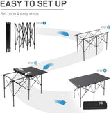 EVER ADVANCED Camping Table, Fold up Lightweight, 4-6 Person Portable Roll up Aluminum Table with Carry Bag for Outdoor, Support Up to 110LBS, Black