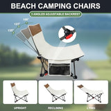 Compact Backpack Beach Chairs 2 Pack with Adjustable Backrest & Side Pocket, Low Folding Camping Chairs for Adults, Portable Reclining Chairs for Beach, Lawn, Travel