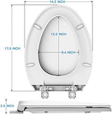 Durable Elongated Toilet Seat with Slow Soft Close - Easy to Install and Clean, Never Loosens - White, Fits Most Elongated Toilets