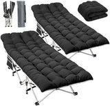 YITAHOME 2 Pcs Camping Cots w/Mattress Portable Lounge Chair Outdoor Folding Cot Heavy Duty 575 LB Capacity 1200D Oxford w/Carry Bag Travel Camp Bed for Camping, Office, Traveling, Black