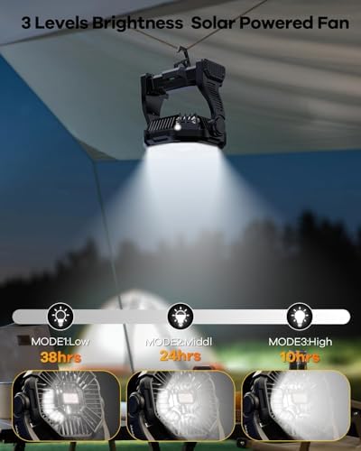 20000mAh Rechargeable Camping Fan with LED Lantern,Portable Battery Powered Outdoor Fan for Bedroom,Camping,Travel,Hiking,Beach,Office,Trave Accessories(Black)