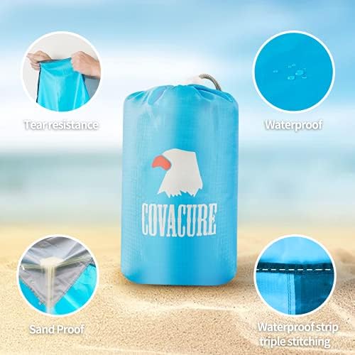 covacure Extra Large Beach Blanket Sandproof Waterproof - 108"x85" for 7-8 Adults, Oversized Portable Beach Mat with Zipper Pockets, Lightweight Durable Outdoor Accessories for Camping, Travel, Hiking