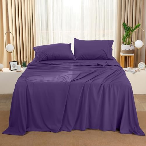 Utopia Bedding Queen Sheet Set – 4 Piece Bed Sheets for Queen Size Bed, Soft and Breathable Microfiber, Includes 1 Fitted Sheet, 1 Flat Sheet and 2 Pillowcases (Egg Plant)