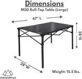 Heavy-Duty Roll-Top Table for Camping (Large) - Portable Aluminum-Top Folding Table with Steel Frame by Caddis Sports