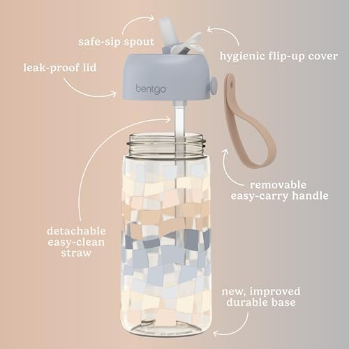 Bentgo Kids Water Bottle (Whimsy & Wonder Collection) - Leak-Proof Durable Tritan 15 oz. Cup for Kids/Toddlers 3+; Flip-Up Safe-Sip Straw for School, Sports, Daycare, Camp & More (Checker Gradient)