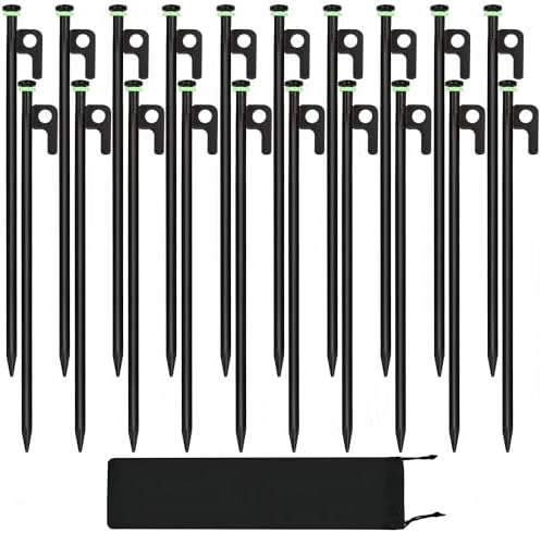 20Pcs Tent Stakes, 16in Heavy Duty Tent Stakes, Dia 0.35" Forged Steel Stakes Heavy Duty for Tent Used on Rocks, Grassland, Snowfield(20Pcs 16in Stakes)