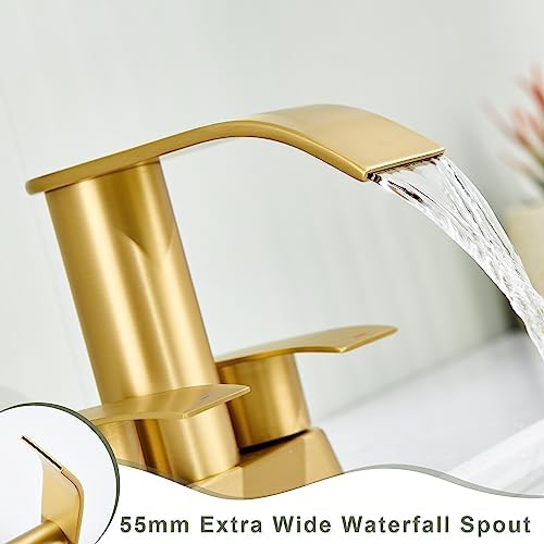 Ultimate Unicorn Bathroom Faucet for Sink Brushed Gold, 4 Inch Bathroom Sink Faucet for 3 Hole or 2 Hole, 2 Handle Waterfall Faucets with Pop up Drain, Centerset Faucets for RV Counter