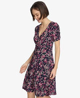 Tommy Hilfiger Women's Ruched Short Sleeve V-Neck A-line Mini Dress