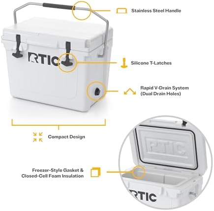 RTIC Ultra-Tough Cooler, Hard Insulated Ice Chest Box for Beach, Drink, Beverage, Camping, Picnic, Fishing, Boat, Barbecue