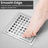 EXF 6 Inch Square Shower Drain Chrome, Stainless Steel Shower Floor Drain Kit with ABS Flange, Removable Grid Cover, Hair Strainer
