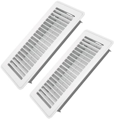 4" x 10" Floor Register 2 Pack - Heavy Duty Steel Walkable Floor Vents - Easy Adjust Air Supply Lever - Vent Covers for Home (White)
