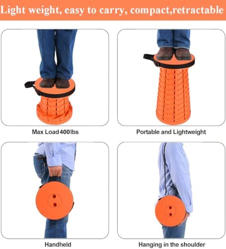 Fishboy Upgraded Collapsible Stool, 400lbs Max Weight, Lightweight But Sturdy, Portable Retractable Folding Telescoping Foldable Camping Stool for Adults Outdoor Fishing Hiking Gardening Travel BBQ