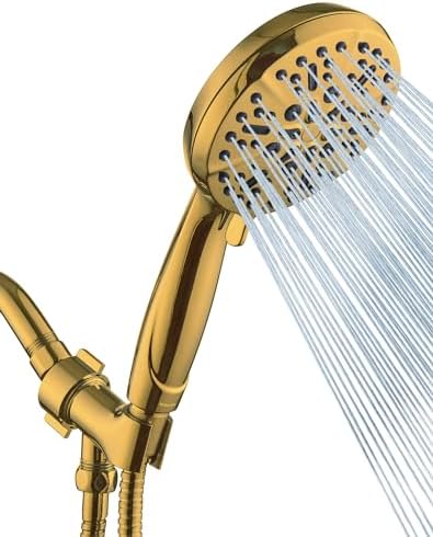 Gold Shower Head with Handheld High Pressure – The High Flow Rain Showerhead with Extra 60" Long Hose and Adjustable Overhead Brass Holder Anti-Clog Silicone Nozzles – Upgrade your Luxurious Bathroom