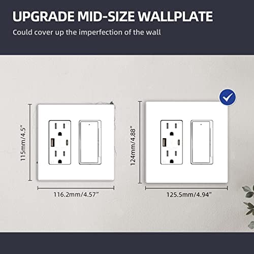 ELEGRP 2-Gang Screwless Decorative Wall Plates, Mid-Size Cover Plates, Unbreakable Thermoplastic Faceplate Cover for Decorator Receptacle Outlet Switch, UL Listed (10 Pack, Matte White)