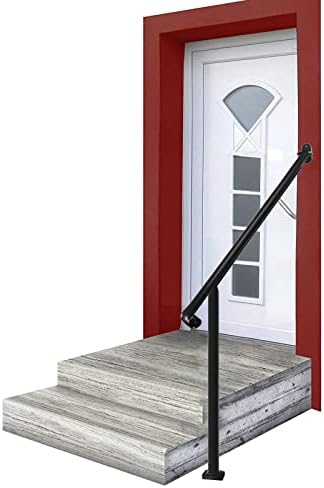 Metty Metal Handrails for Outdoor Steps Suitable for 1 to 5 Steps- Wrought Iron Stair Railing- Step Steady with 5 Feet Handrailing- Safe Indoor Home Banisters (Black-Single, 3 Step)