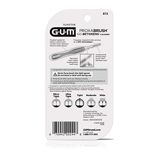 GUM Proxabrush Go-Betweens - Tight - Interdental Brushes - Soft Bristled Dental Picks for Plaque Removal Health - Safe for Braces & Dental Devices, 10ct (Pack of 6)