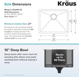 KRAUS Standard PRO 23-Inch 16 Gauge Undermount Single Bowl Stainless Steel Kitchen Sink, KHU101-23