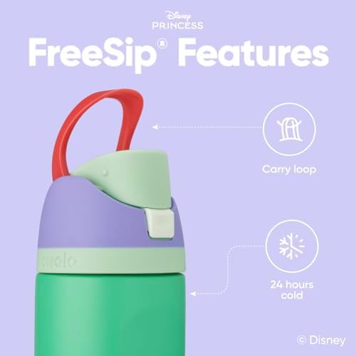 Disney Princess FreeSip Insulated Stainless Steel Water Bottle with Straw for Sports and Travel, BPA-Free Sports Water Bottle, 24 oz, Ariel
