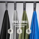 VENTURE 4TH - 4pcs Quick Dry Towels. Microfiber Travel Towels Ideal for Camping, Hiking, Backpacking, Gym. Lightweight & Fast Drying Travel Towels for Body. Compact & Easy to Pack - 4 Pack Extra Large