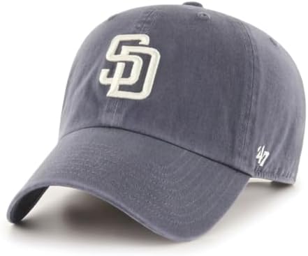 47 Brand MLB Vintage Navy Primary Logo Clean Up Adjustable Baseball Cap Hat, Adult One Size Fits All