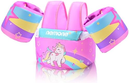 NEMONE Toddler Swim Vest for 22-70 lbs Kids Floaties Swim Jacket with Arm Water Wings for Girls Boys 2 3 4 5 6 7 Years Old Sea Beach Pool