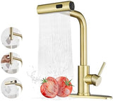 Gold Kitchen Faucets with Pull Down Sprayer,Waterfall Kitchen Sink Faucet,Commercial Utility Stainless Steel Kitchen Faucets,Single Handle Kitchen Sink Faucet with Pull Down Sprayer for 3 Function
