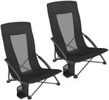 SONGMICS Set of 2 Portable Beach Chairs for Adults, Max. Load 330 lb Each, High Backrest, Cup Holder, Lightweight, Heavy-Duty, Black UGCB067B01V1