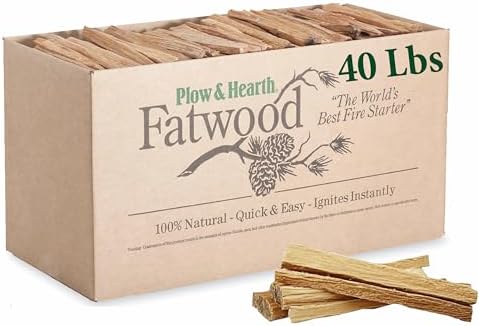 Plow & Hearth 40 LBS Fatwood Fire Starter Sticks, Organic Resin Rich Kindling Sticks for Wood Stoves Fireplaces Campfires Fire Pits, Non Toxic Natural Fire Sarters