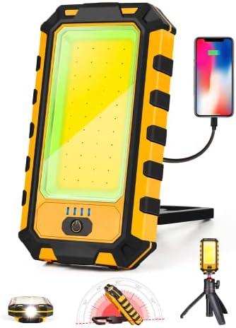 LED Rechargeable Magnetic Work Light 40W 1500Lumens, Hanging Hook 4 Lighting Modes, Job Site Lighting for Car Repairing, Camping, Hunting, and Hurricane(Orange)