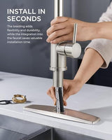 FORIOUS Kitchen Faucet with Pull Down Sprayer, Brushed Nickel High Arc Modern Classic Sink Faucet Stainless Steel with Deck Plate Fit for 1 or 3 Hole for Pot Filler Bar Farmhouse Laundry Rv