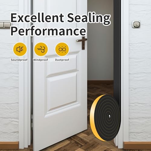 Weather Stripping Door Seal,Weather Stripping,Soundproof,Cold Insulation,High Density CR Foam Insulation Tape for Door, Front Door Frame, Windows,Sliding Door (Black, 1 in x 1/2 in x 13Ft)