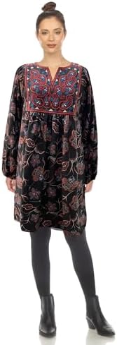 white mark Women's Floral Paisley Long Sleeve Embroidered Relaxed Sweater Dress