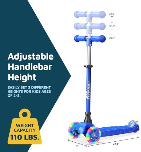 Kids Scooter – Children and Toddler 3 Wheel Kick Scooter – LED Wheel Lights Illuminate When Rolling– Adjustable Handlebar – Indoor and Outdoor