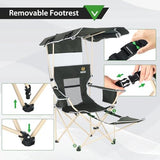 Nice C 2-P Green Camping Chair with Canopy, Shades, Removable Footrest, Cooler Bag, Cup Holder, Foldable, Portable, Outdoor, 400 lbs Capacity