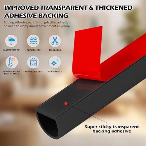 Weather Stripping Door Seal - Self Adhesive Weather Strip Silicone D Shaped Seal Strip for Door Frame/Window Seal (40FT Black 3/8" W × 5/16" T)