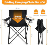 HaSteeL Camping Chairs 4 Pack, Oversized Folding Chair with Cup Holders for Adults, Portable Chair & Carry Bag for Outdoor Backyard, Beach, Lawn, Patio, Picnic, Fishing, Oxford Fabric & Heavy Duty